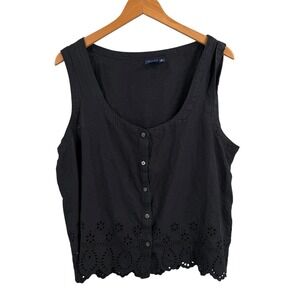 GAP Black Eyelet Trim Button Front Sleeveless Tank Top Womens XL